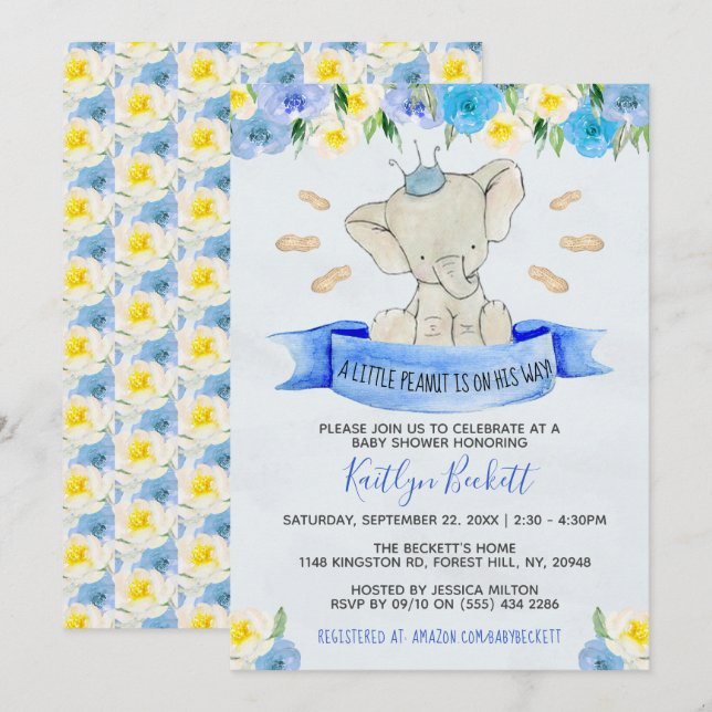 Kleine Peanut Boys Babydusche Einladung (Vorne/Hinten)
