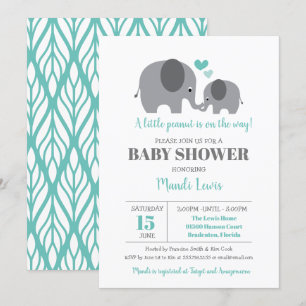 Kleine Peanut Elephant Aquamarine Babydusche Einladung