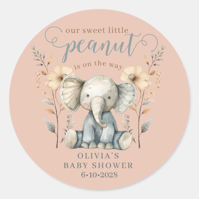 Kleine Peanut Elephant Babydusche Runder Aufkleber (Vorderseite)