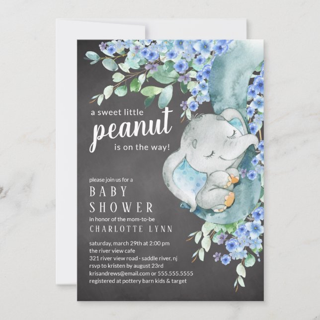 Kleine Peanut Elephant Boys Babydusche Einladung (Vorderseite)