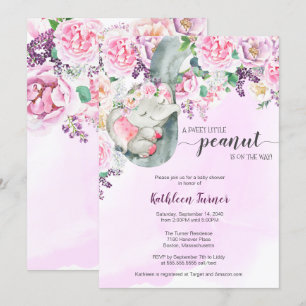 Kleine Peanut SchlafElephant Floral Baby Dusche Einladung