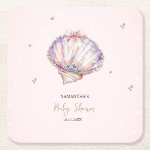Kleine Perlmutt Muscheln Diamanten Punkte Babypart Rechteckiger Pappuntersetzer