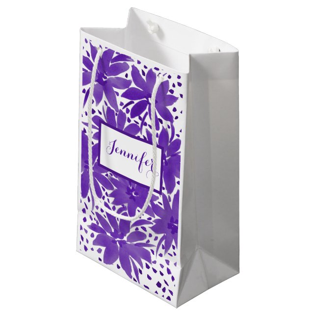 Kleine, Personalisierte, Lila Geschenktasche Kleine Geschenktüte (Vorderseite Schrägansicht)