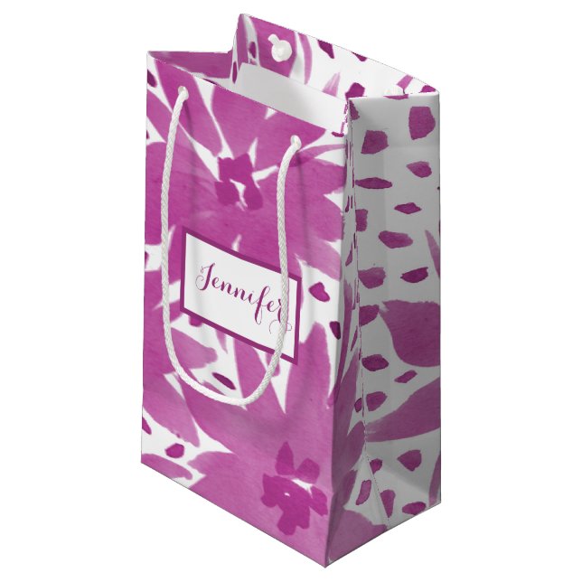 Kleine Personalisierte, rosa Geschenktasche Geschenktüte (Vorderseite Schrägansicht)
