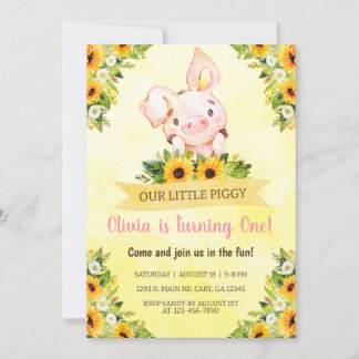 Kleine Piggie und Sonnenblumen Geburtstag Einladun Einladung