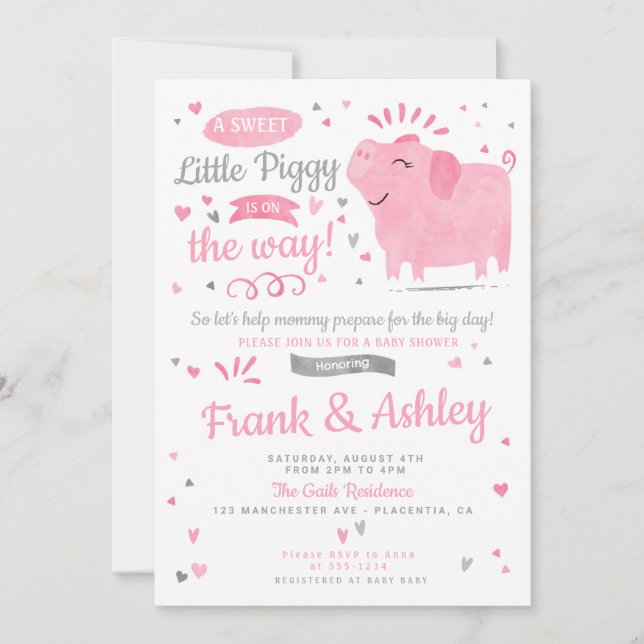 Kleine Piggy Baby Girl Dusche Einladung (Vorderseite)
