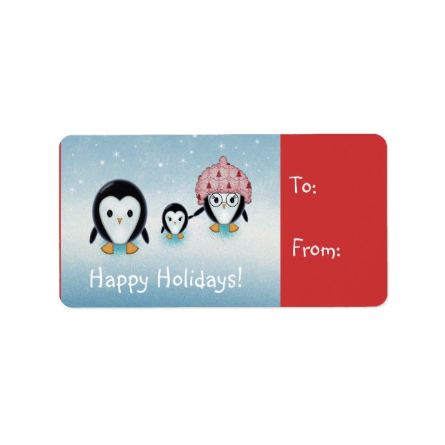 Kleine Pinguine Holiday-Geschenketiketten Adressaufkleber (Vorne)