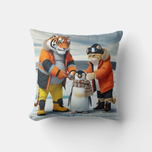 Kleine Pinguine retten: Orange Katze und Fett Tige Kissen
