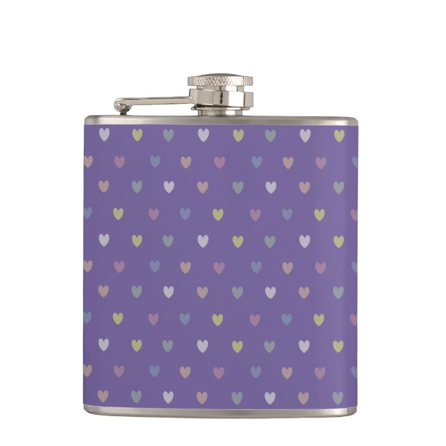 Kleine Polka Herzen auf Ultra Violet Lila Flachmann (Vorderseite)