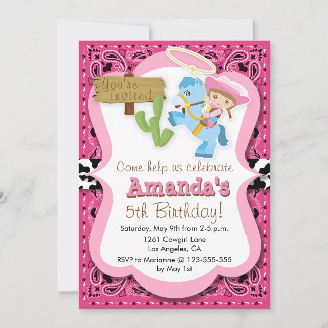 Kleine Pony Cowgirl Geburtstagsparty Einladung (Vorderseite)