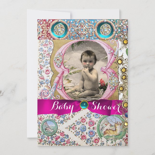 KLEINE PRINCESS BABY DUSCHE FLÜGEL GEMSTONEN EINLADUNG (Vorderseite)