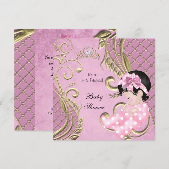 Kleine Princess Baby Dusche Girl Pink White Gold Einladung (Vorne/Hinten)