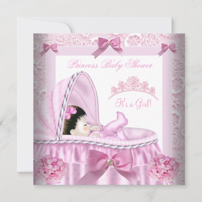 Kleine Princess Baby Dusche Mädchen Pink Damask Einladung (Vorderseite)