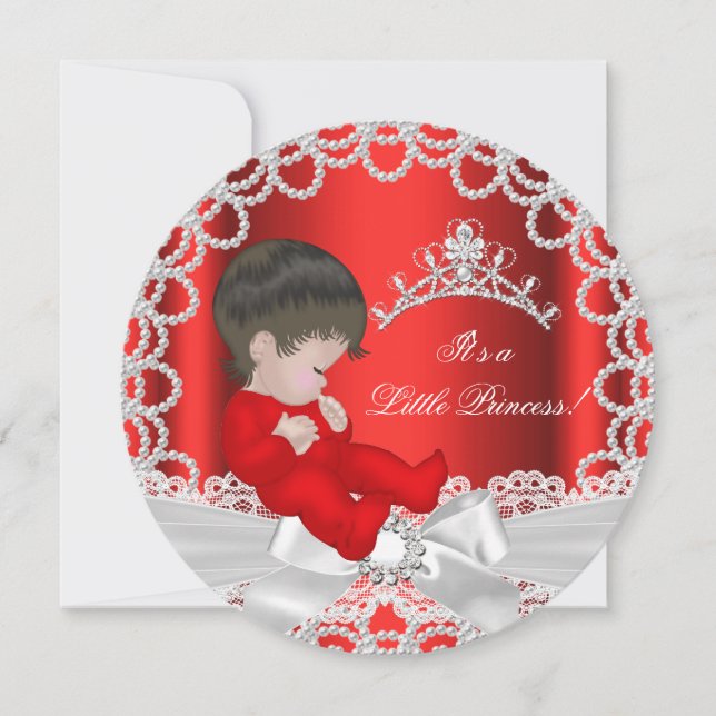 Kleine Princess Baby Dusche Niedlich Baby Girl Red Einladung (Vorderseite)