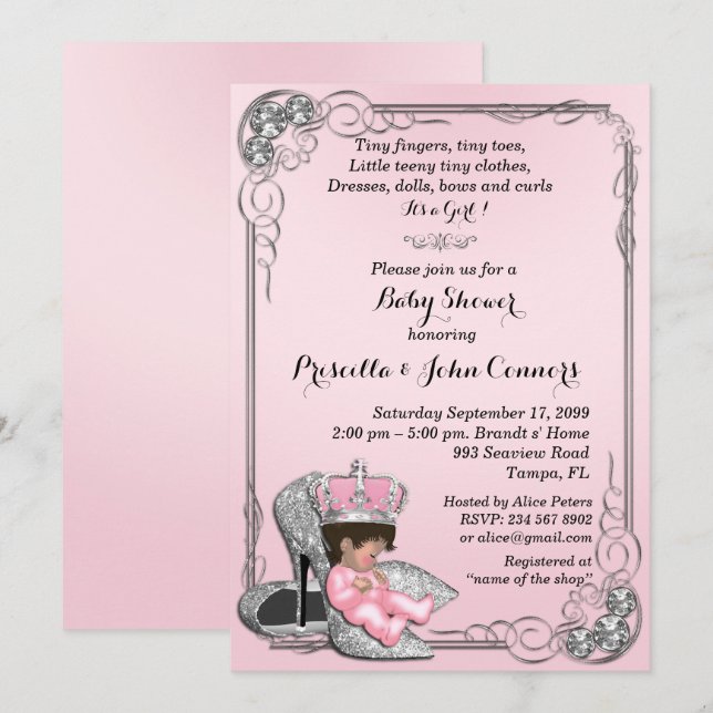 Kleine Princess-Babydusche Einladung, pink Einladung (Vorne/Hinten)