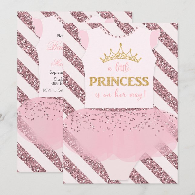 Kleine Princess-Kinderdusche Einladung (Vorne/Hinten)