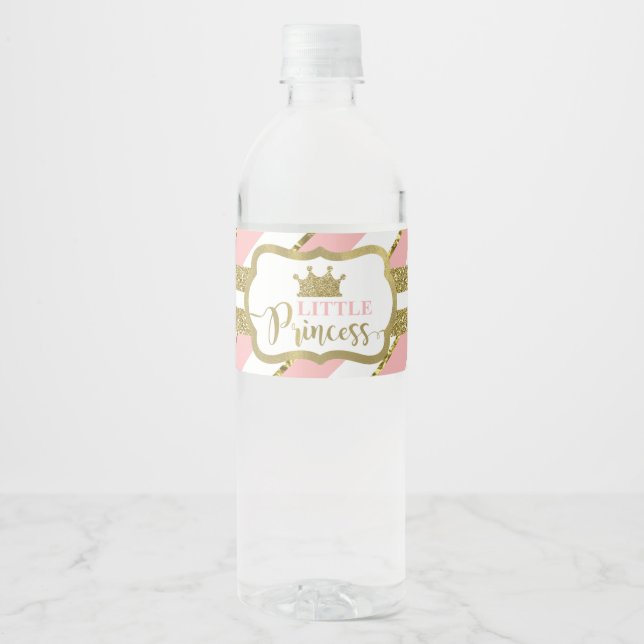Kleine Princess Wasser Flasche Etikett, Rosa, Gold (Vorderseite)