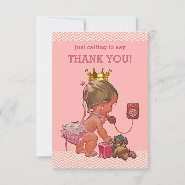 Kleine Prinzessin am Telefon danken Ihnen Sparren Dankeskarte (Vorderseite)
