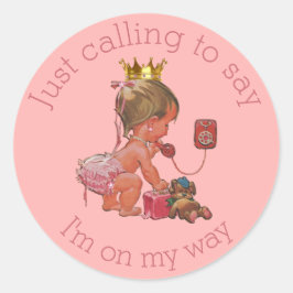 Kleine Prinzessin auf dem Telefon Pink Baby Dusche Runder Aufkleber