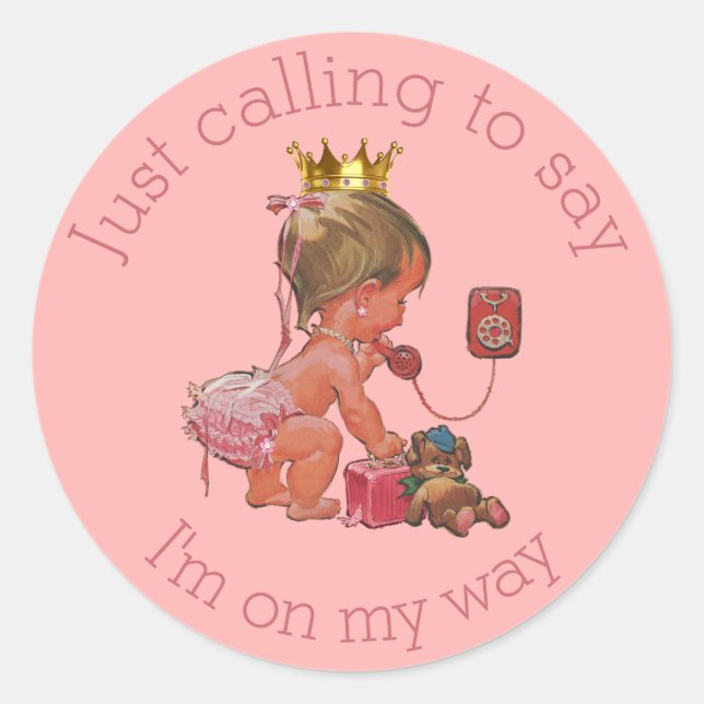 Kleine Prinzessin auf dem Telefon Pink Baby Dusche Runder Aufkleber (Vorderseite)