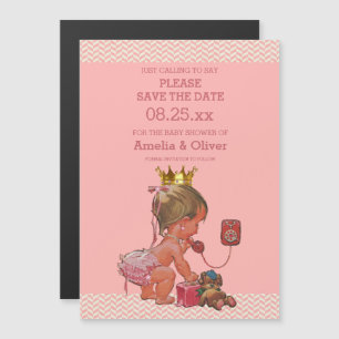 Kleine Prinzessin auf dem Telefon Save the Date Ch Magneteinladung