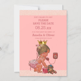 Kleine Prinzessin auf dem Telefon Save the Date Ch Magneteinladung