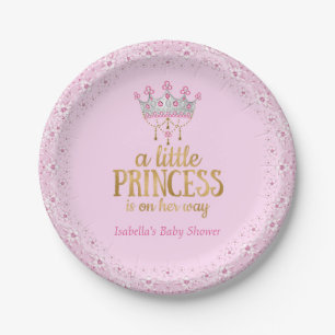 Kleine Prinzessin auf dem Weg Pink Gold Tiara Part Pappteller
