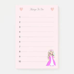Kleine Prinzessin auf hellrosa Dinge zu tun Liste Post-it Klebezettel