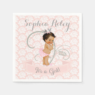 Kleine Prinzessin Baby Mädchen Blush Pink & Silber Serviette