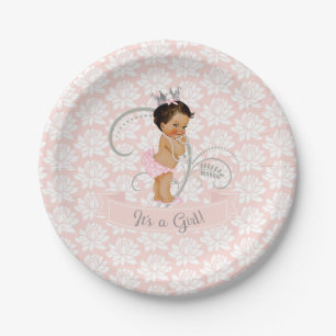 Kleine Prinzessin Baby Mädchen Blush Rosa & Silber Pappteller