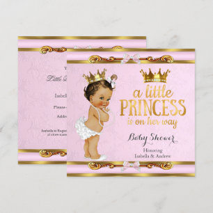 Kleine Prinzessin Baby Shower Pink Gold Brünette Einladung