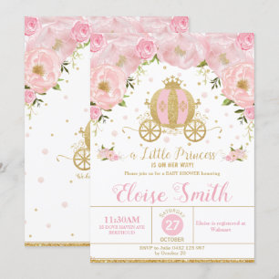 Kleine Prinzessin Babydusche Carriage Pink Floral Einladung