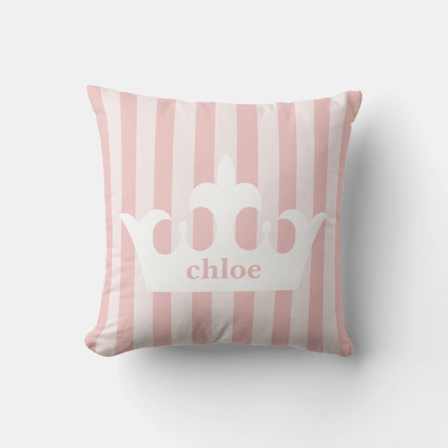 Kleine Prinzessin Crown Pink Striped Nursery Kissen (Vorderseite)