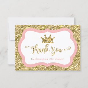 Kleine Prinzessin Danke Karte, Rosa, Imitate Glitz