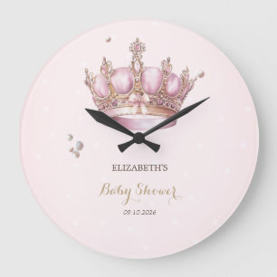 Kleine Prinzessin Krone Perlen Punkte Babyparty Große Wanduhr