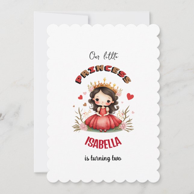 Kleine Prinzessin mit rotem Kleid Einladung (Vorderseite)