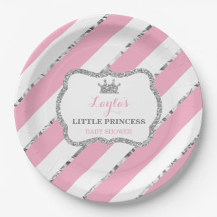 Kleine Prinzessin Papierplatte, Rosa, silberner Pappteller