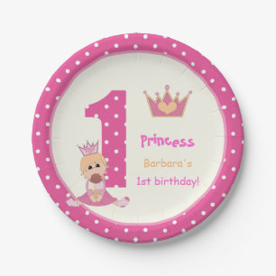 Kleine Prinzessin pink polka dot girls 1. Geburtst Pappteller