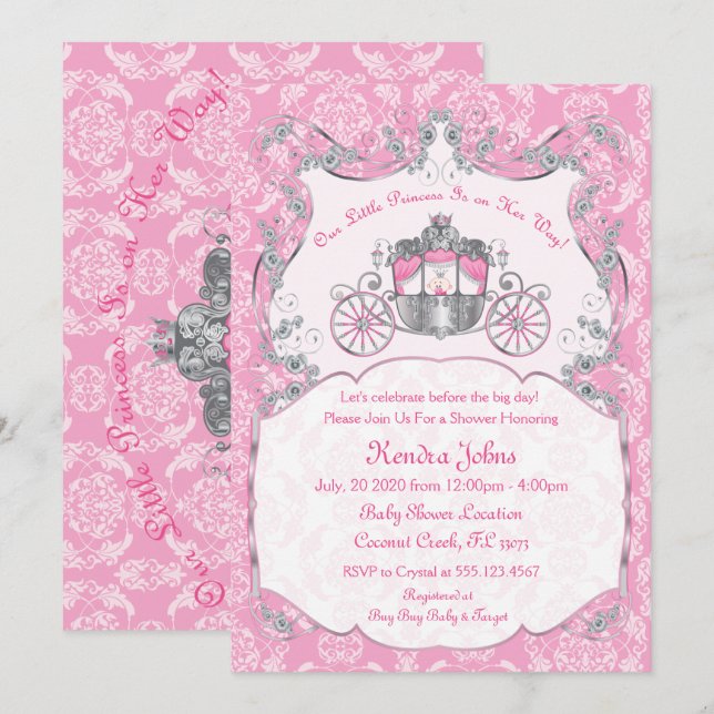 Kleine Prinzessin, Rosa Babydusche Einladungen (Vorne/Hinten)