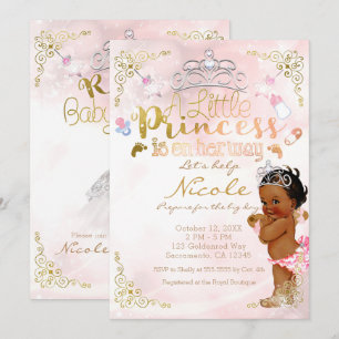 Kleine Prinzessin Rosa Ethnisch Dunkle Babymädchen Einladung