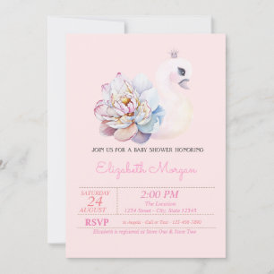 Kleine Prinzessin, Schwan, Rosa Blumen Baby Shower Einladung
