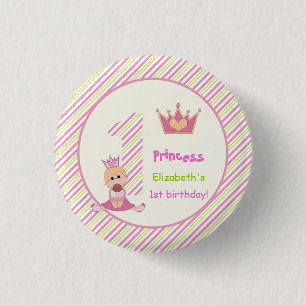 Kleine Prinzessin und Kronmädchen 1. Geburtstag pi Button