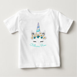 Kleine Prinzessin Unicorn Türkis Juwelen Blume Baby T-shirt