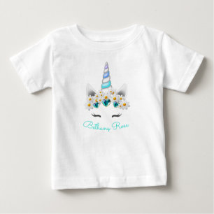 Kleine Prinzessin Unicorn Türkis Juwelen Blume Baby T-shirt