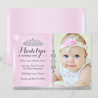 Kleine Prinzessin zum ersten Geburtstag Rosa Einla Einladung