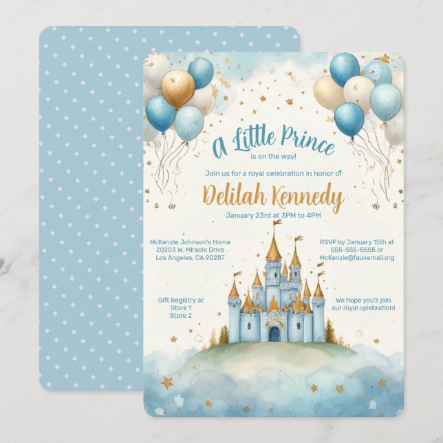 Kleine Prinzpalette und Balloon Babydusche Einladung (Vorne/Hinten)