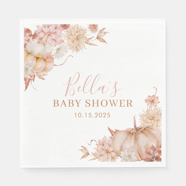 Kleine Pumpkin Baby Dusche Fall Pink Floral Serviette (Vorderseite)
