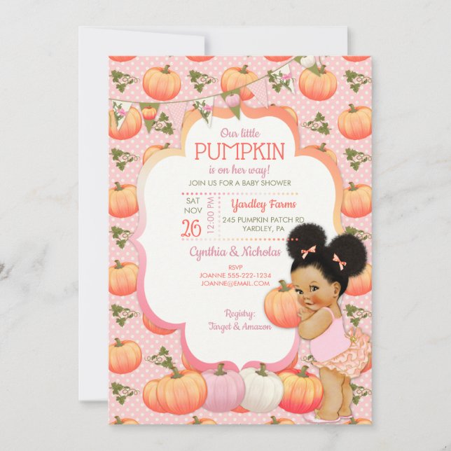 Kleine Pumpkin Baby Dusche Medium Puffs Einladung (Vorderseite)
