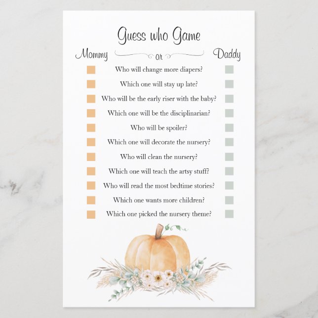 Kleine Pumpkin Baby Dusche "raten Sie, wer" Spiel (Vorderseite)
