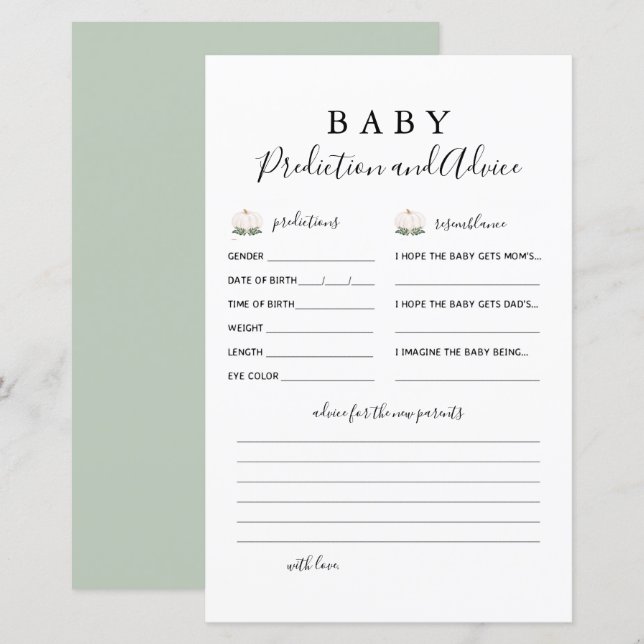 Kleine Pumpkin Baby Predications and Advisor Cards (Vorne/Hinten)